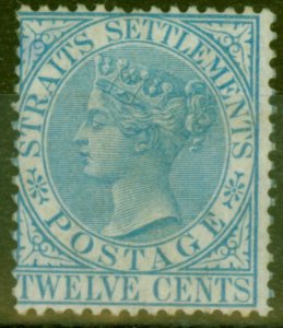 Straits Settlements 1867 12c Blue SG15 Fine Lightly Mtd Mint