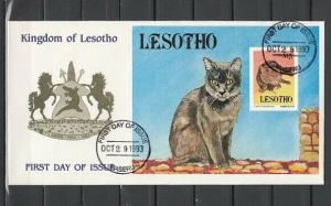 Lesotho, Scott cat. 992a. Domesticated Cat s/sheet. First day Cover. ^