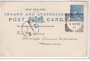 NEW ZEALAND Q/VIC 1p SON WELLINGTON SQUARE CIRCLE CANCELLED POSTCARD-MASTERTON