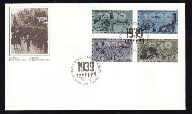 Canada-Sc#1263a-stamps on FDC-WWII-50th Anniversary-1989-