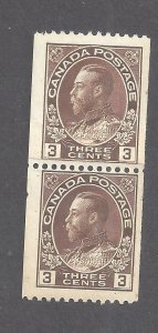 Canada # 134i MINT NH VF PASTE-UP-PAIR 3c BROWN HORIZONTAL COIL PAIR BS24511