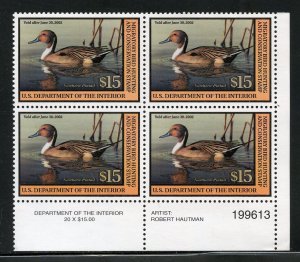 UNITED STATES SCOTT #RW68 DUCK PLATE BLOCK LOWER RIGHT MINT NEVER HINGED