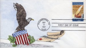 Geerlings Hand Painted FDC for the 1987 Constitution Signing Bicentennial Stamp