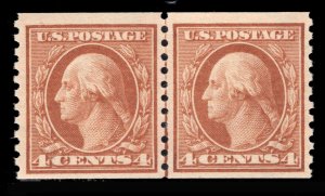 MOMEN: US STAMPS #457 COIL LINE PAIR MINT OG NH VF LOT #86496**