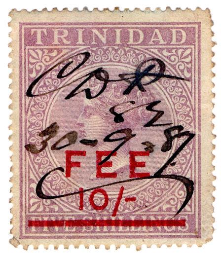 (I.B) Trinidad & Tobago Revenue : Fee Stamp 10/- on 5/- OP