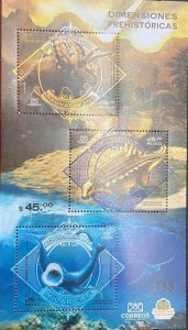 RO) 2023 MEXICO, PREHISTORIC ANIMALS. DINOSAURS, DIMENSIONS,  SOUVENIR MNH