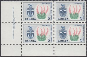 Canada - #428 Provincial Flowers & Coats-Of-Arms, Yukon Plate Block - MNH