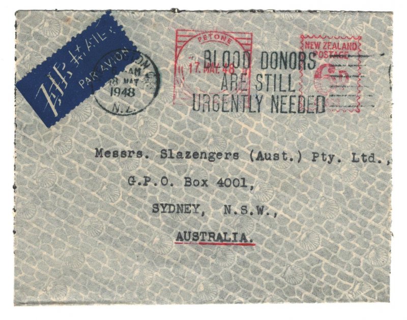 New Zealand 1948 Commercial Cover Meter Postage to Australia