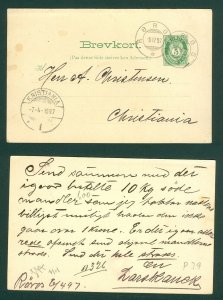 Norway. 1897 Stationery Roros. 5 Ore Post Horn. Adr: Christiania