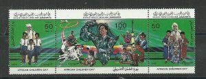 1984- Libya- African Children Day– Scout- Gaddafi-Traditional clothes- strip  