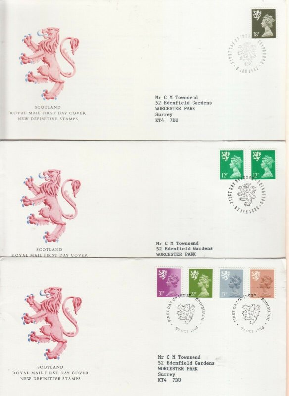 1984-1996 SCOTLAND MACHIN DEFINITIVE FIRST DAY COVERS X9