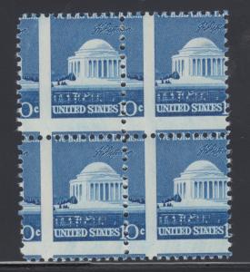 US Sc 1510 MNH. 1973 10c Jefferson Memorial, 2-way MISPERF Block, VF 