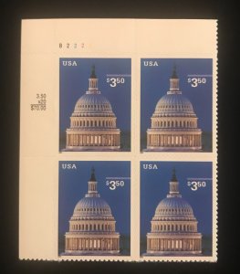 3472 Plate Block of 4, MNH, Priority Mail, Self Adhesive