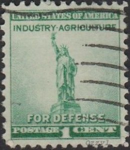 USA #899 1940 1c Green  Statue of Liberty For Defense. USED-Fine-NH.