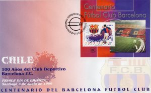 Chile 1999  FDC 100 Years BARCELONA SOCCER CLUB (BARSA)  S/S  Sc # 1287
