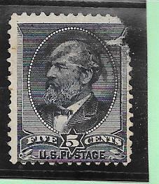 US # 216 5c Garfield,indigo, pulled perfs U) CV $17.50