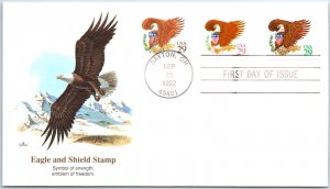 US FIRST DAY COVER 29c EAGLE AND SHIELD SELF-ADHESIVES SET OF (3) CACHETED 1992