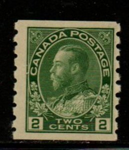 Canada Sc 128 1922  2 c yellow green  G V Admiral issue coil stamp mint