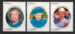 GHANA SG2325/7 1996 QUEEN ELIZABETH 70th BIRTHDAY SET MNH