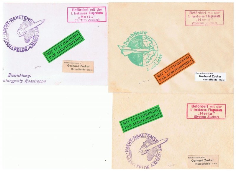 UNFLOWN German Rocket mail envelopes