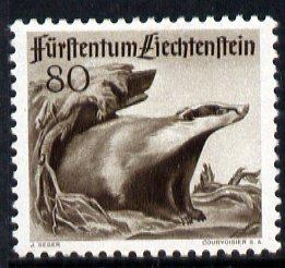 Liechtenstein 1946 Eurasian Badger 80r from Wildlife set ...