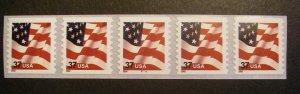 Scott 3633, 37c Waving Flag, PNC5 #B1111, 02 date, MNH Coil Beauty