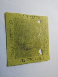US Local Stamp, Winans' City Post 5c 1800s, 2 Holes, Large Horizontal Te...