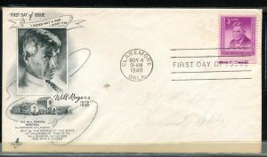 975-25 3c 1948 Will Rogers FDC Art Craft cachet