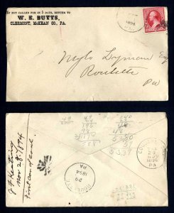 # 220 on cover from Clermont, Pennsylvania, Dead Post Office dated 11-28-1894