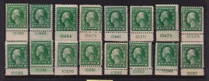 1917 Washington 1c Sc 498 MH/NH lot of plate number singles Hebert CV $48 (L21