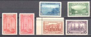 Canada #241 to 245, #241a Mint XF NH $333.00 -- Perfect Centering -- Choice set