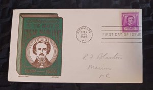 J) 1949 UNITED STATES, 100TH ANNIVERSARY OF THE DEATH OF EDGAR ALLAN POE, FDC