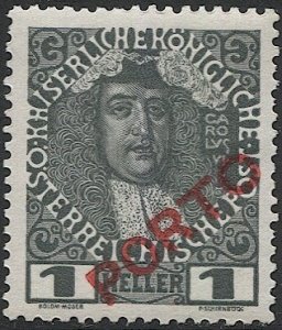 AUSTRIA 1916  1h Postage Due Sc J47, Mint NH VF