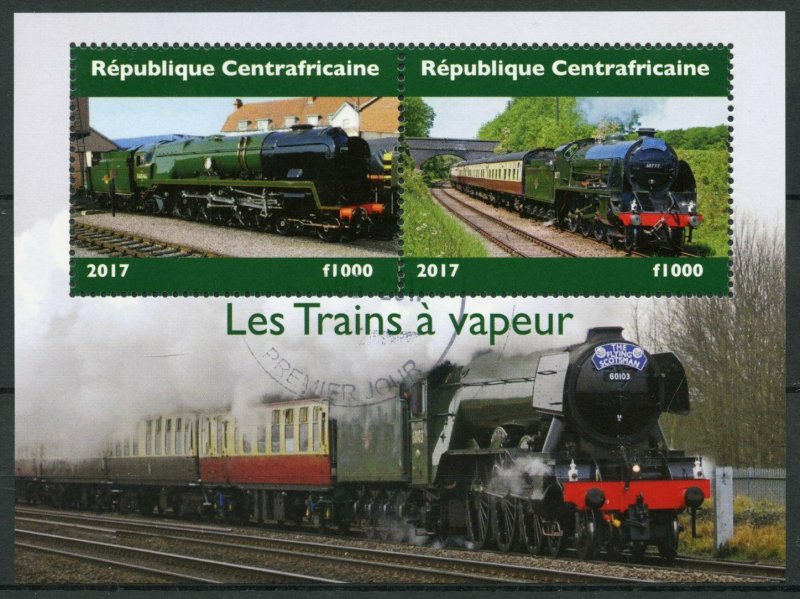 Central African Republic Trains Stamps 2017 CTO Steam Locomotives Rail 2v M/S II