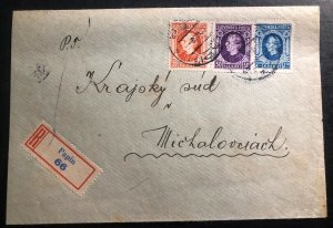 1941 Papin Slovakia Registered Cover To Michalovce