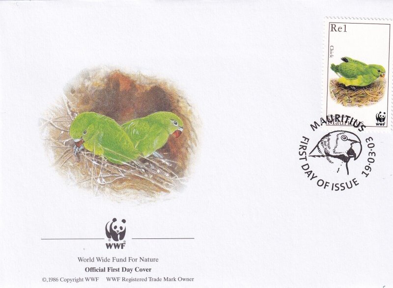 SA14 Mauritius 2003 World Wide Fund - Birds, Chick FDC