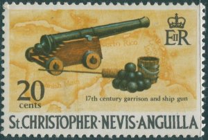 St Kitts Nevis 1970 SG215 20c Garrison and Ship Gun MLH