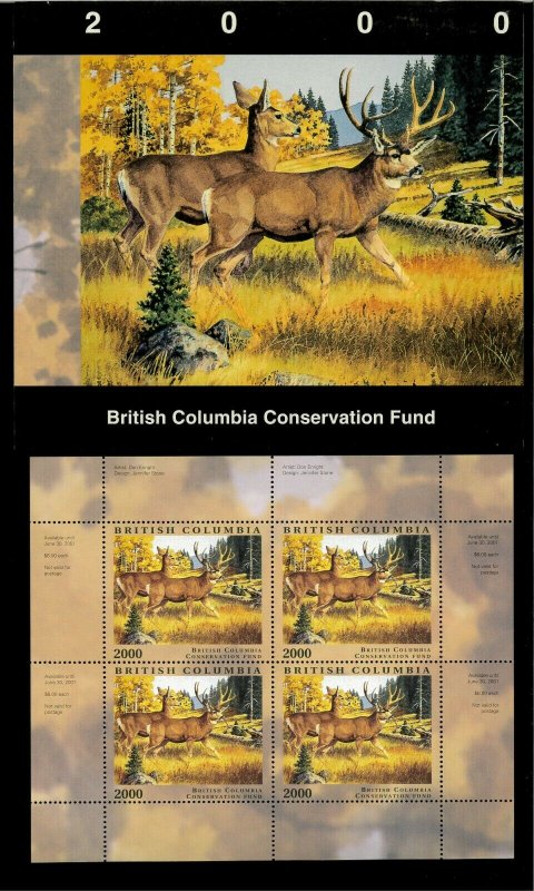 BRITISH COLUMBIA  #6 2000 MULE DEER CONSERVATION STAMP MINI SHEET  IN FOLDER