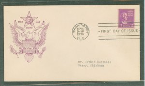 US 817 1938 12c Zachary Taylor (part of the presidential/prexy series) on an addressed(typed) first day cover with a Fidelity ca