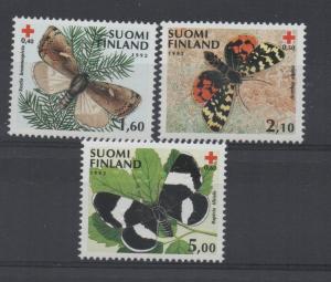 Finland Sc B245-7 1992 Red Cross Butterflies stamp set mint NH