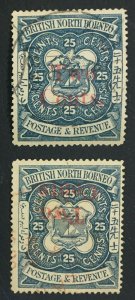 MOMEN: NORTH BORNEO SG #51,51a 1890 INVERTED SURCHARGE USED £545 LOT #61330
