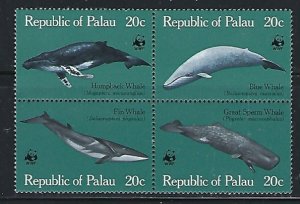 Palau 27a MNH 1983 Whales block of 4 (fe4060)