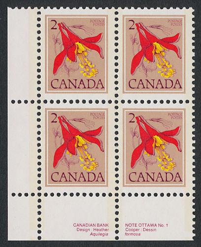 Canada 707 BL Block Plate 1 MNH Flower, Western Columbine