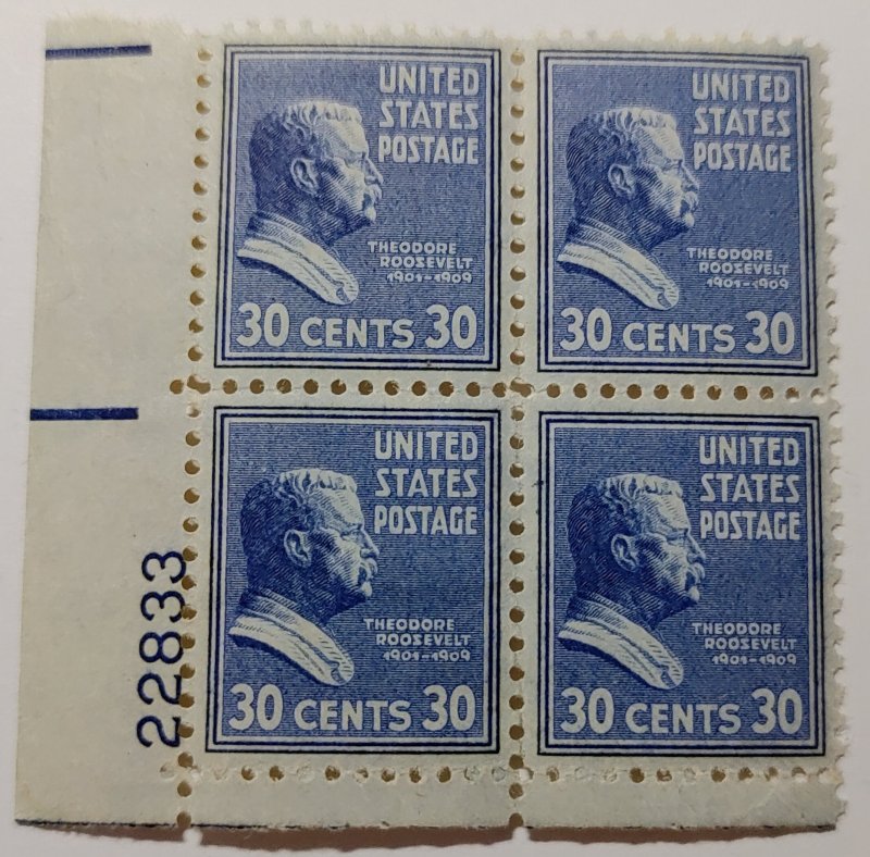 Scott Stamp# 830a - 1938 30¢ Roosevelt Scarce Blue. MPH, OG.  SCV $ 100.00