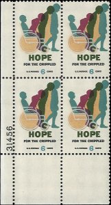 Scott # 1385 1969 6c multi Litho& Hope For the
Crippled ; TAGGED Plate Block ...