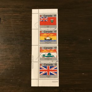 CANADA Scott 821-24-27-30 Used Strip - 17¢ Territorial Flags(1) -XF/Superb Descr
