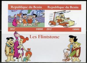 BENIN 2017  THE FLINTSTONES SET OF TWO IMPERFORATE SHEETS OF  TWO  MINT NH