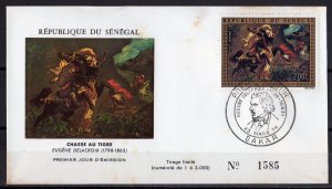 Senegal 1974 Sc#C137 Tiger Hunt by Eugene Delacroix FDC Rusty Cover