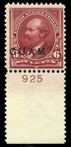 United States Possessions, Guam #6 Cat$125, 1899 6c lake, bottom plate number...