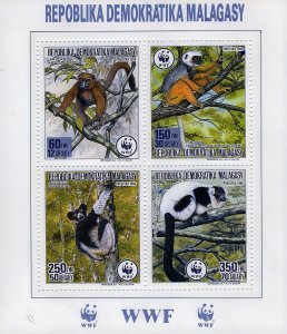 Malagasy Republic  1988  Sc#836/839  W.W.F.Lemurs S/S Perforated MNH